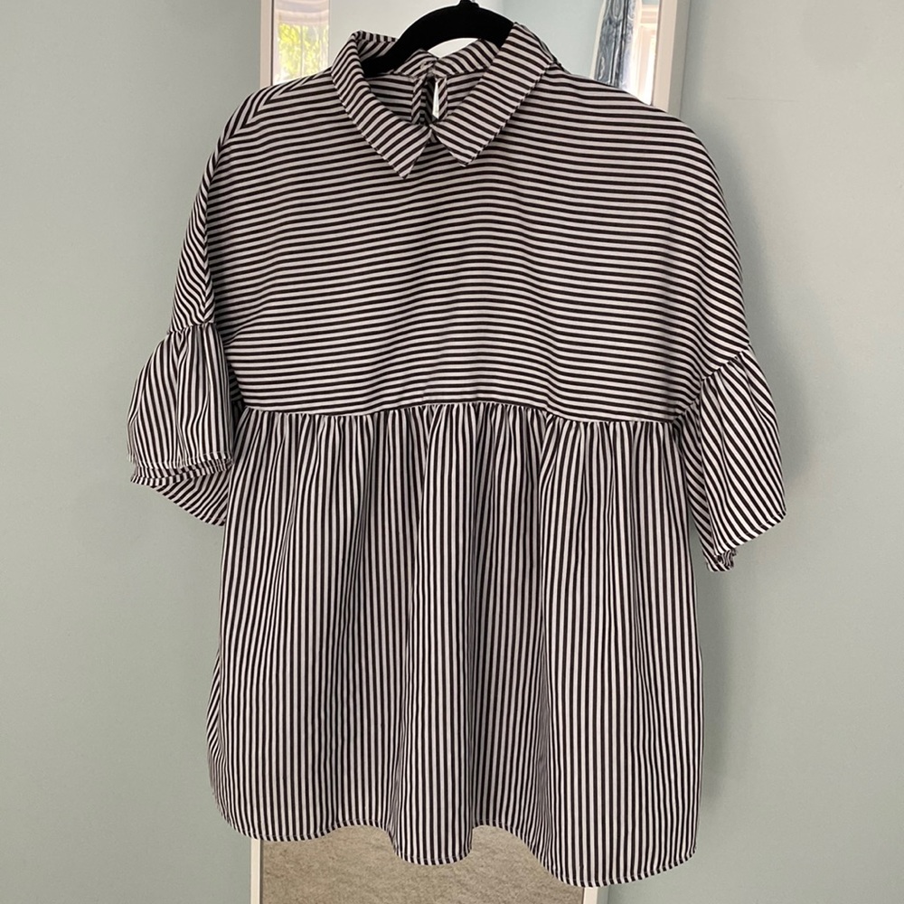 Grey and white striped blouse - manufacturer unknown